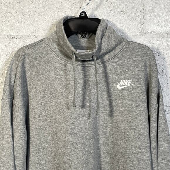 Nike Women's club Fleece Mock-Neck Sweatshirt Grey XS - Picture 2 of 9